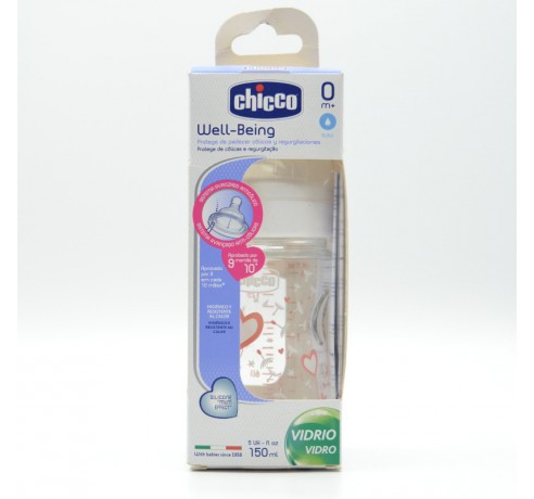 BIBERON CHICCO WB VIDRIO ROSA SILICONA +0M 150 ML Biberones y tetinas