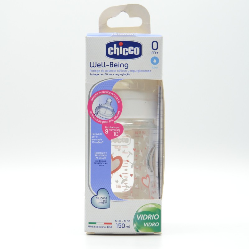 BIBERON CHICCO WB VIDRIO ROSA SILICONA +0M 150 ML Biberones y tetinas