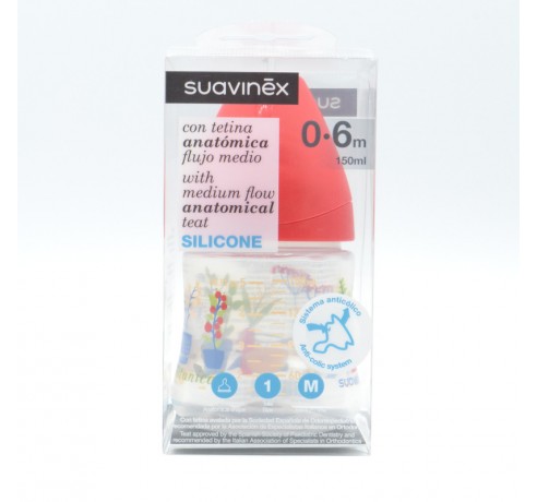 BIBERON SUAVINEX SILICONA ANATOMICO F. MEDIO 0-6M 150ML Biberones y tetinas