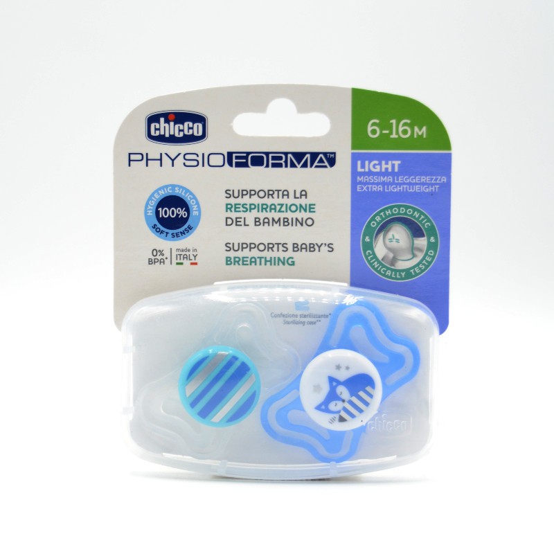 CHUPETE CHICCO SILICONA PHYSIO LIGHT AZUL 6-16M Chupetes y broches