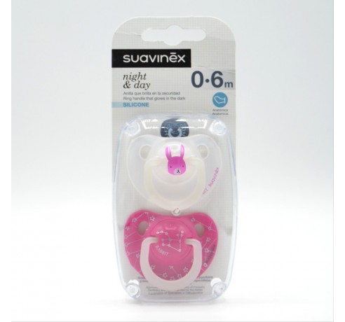 SUAVINEX CHUPETE NOCHE SILICONA ANATOMICO 0-6 MESES 2 U