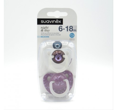 CHUPETE SUAVINEX SILICONA ANATOMICA NOCHE&DIA 6-18M 2U Chupetes y broches