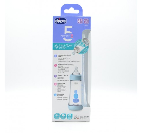 BIBERON CHICCO ANTI-COLICO SILICONA AZUL +4M F RAPIDO 300 ML Biberones y tetinas