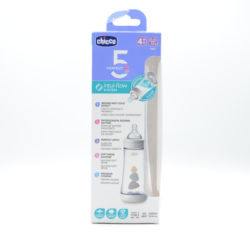 BIBERON CHICCO ANTI-COLICO SILICONA NEUTRO +4M F RAPIDO 300 ML Biberones y tetinas