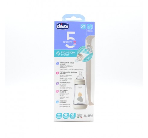 BIBERON CHICCO ANTI-COLICO SILICONA NEUTRO +2M F MEDIO 240 ML Biberones y tetinas