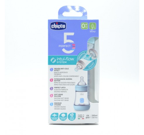 BIBERON CHICCO ANTI-COLICO SILICONA AZUL +0M F LENTO 150 ML Biberones y tetinas