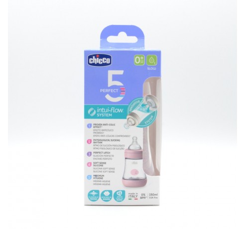 BIBERON CHICCO ANTI-COLICO SILICONA ROSA +0M F LENTO 150 ML Biberones y tetinas