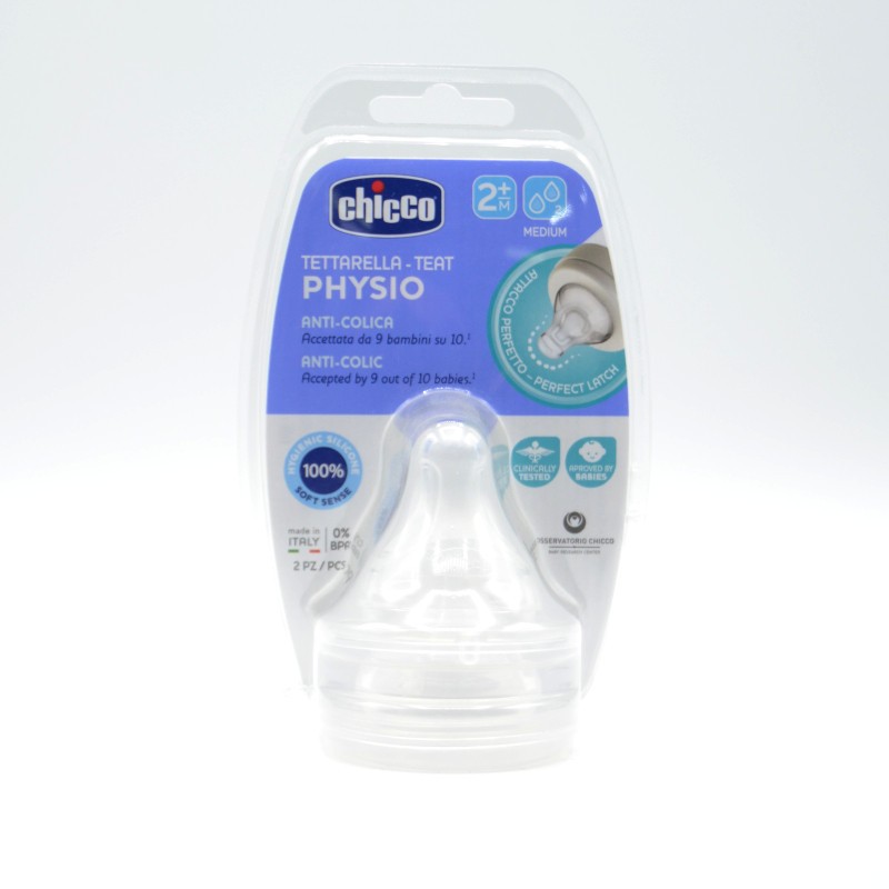 TETINA CHICCO SILICONA PHYSIO +2M F MEDIO 2 U Biberones y tetinas