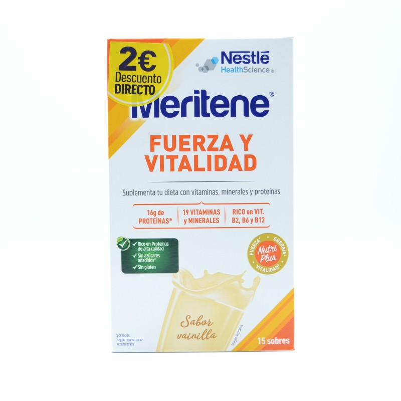 MERITENE FUERZA Y VITALIDAD VAINILLA 15 SOBRES Nutrición de adulto