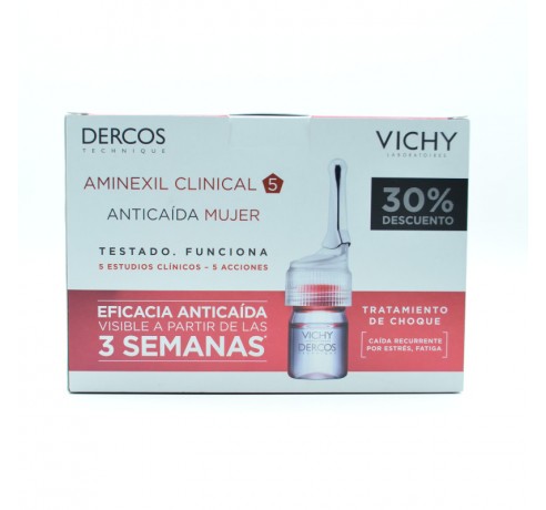 DERCOS AMINEXIL CLINICAL 5 MUJER 6 ML 21 MONODOS Anticaída