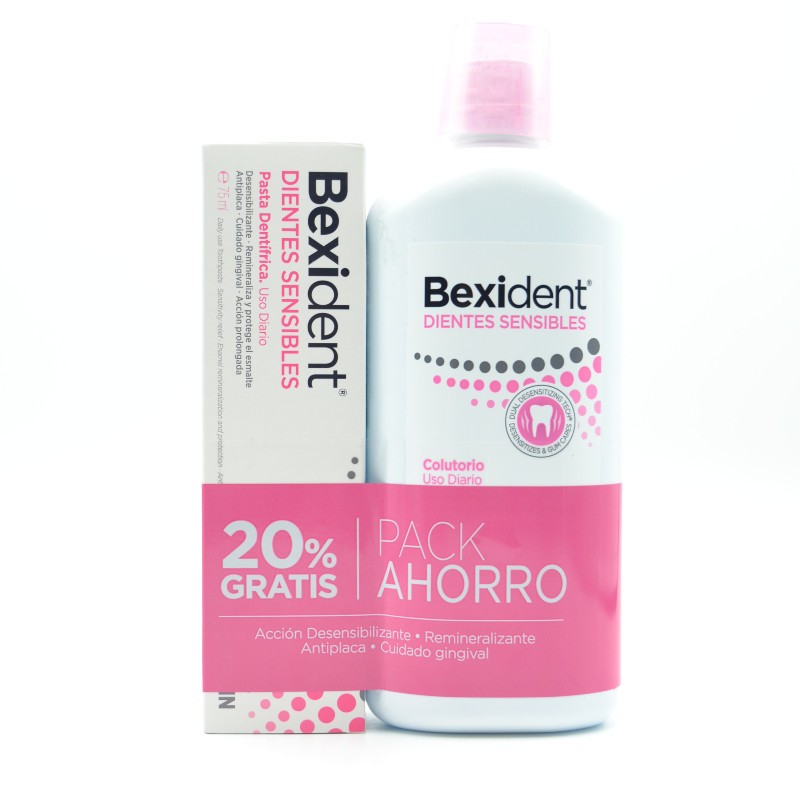 BEXIDENT D.SENSIBLES COLUTORIO 500ML + PASTA 20% Encías, caries, dientes sensibles