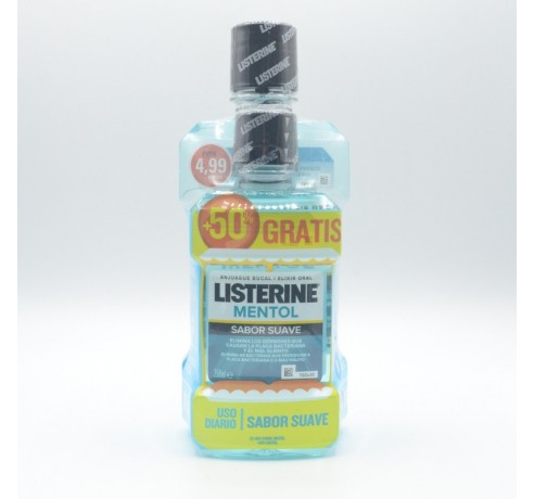 LISTERINE MENTOL SABOR SUAVE 500 ML+250 ML GRATIS Encías, caries, dientes sensibles