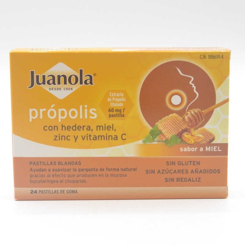 JUANOLA PROPOLIS MIEL HIEDRA 24 PASTILLAS Caramelos y chicles