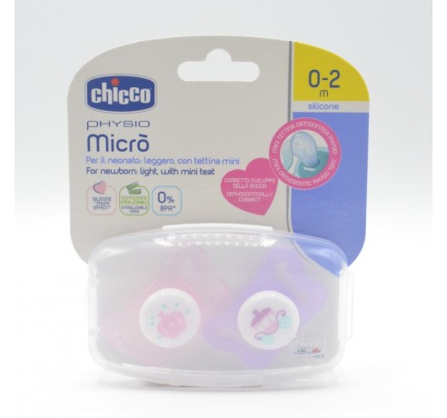 CHUPETE CHICCO SILICONA PHYSIO MICRO 0-2M ROSA 2 Chupetes y broches