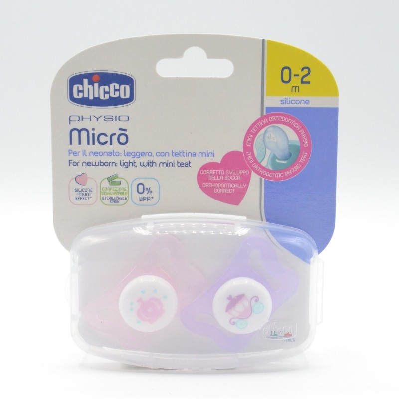 CHUPETE CHICCO SILICONA PHYSIO MICRO 0-2M ROSA 2 Chupetes y broches