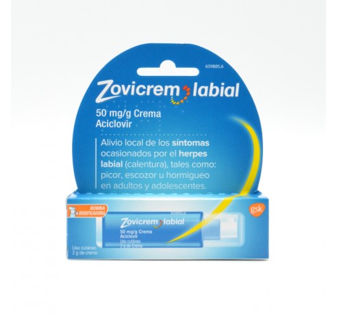 ZOVICREM LABIAL 50 MG/G CREMA 2 G BOMBA DOSIFICA Tratamiento de herpes y encías