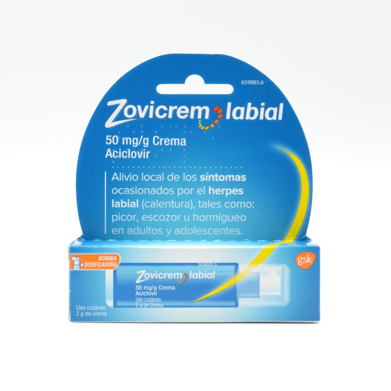 ZOVICREM LABIAL 50 MG/G CREMA 2 G BOMBA DOSIFICA Tratamiento de herpes y encías