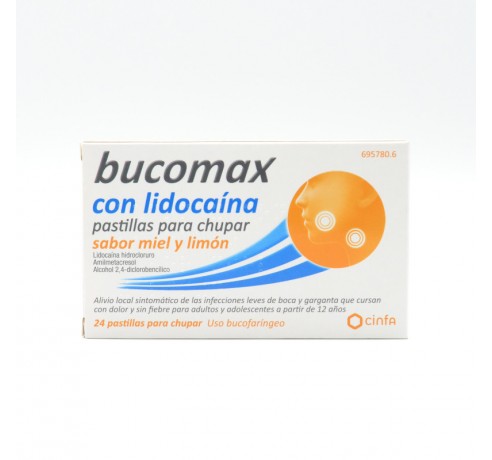 BUCOMAX LIDOCAINA 24 PASTILLAS PARA CHUPAR LIMON Dolor de garganta