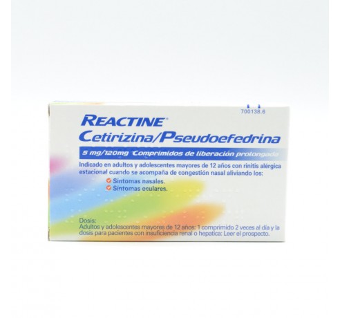 REACTINE CETIRIZINA/PSEUDOEFEDRINA 5/120 MG 14 C Antihistamínicos