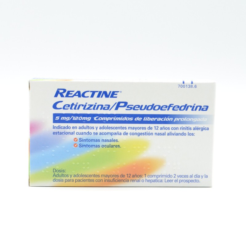 REACTINE CETIRIZINA/PSEUDOEFEDRINA 5/120 MG 14 C Antihistamínicos