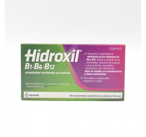 HIDROXIL B1 B6 B12 30 COMPRIMIDOS RECUBIERTOS Vitaminas y defensas