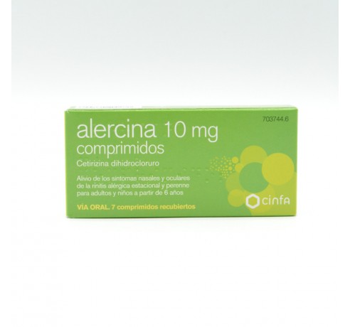 ALERCINA(CETIRIZINA) 10 MG 7 COMP RECUBIERTOS Antihistamínicos