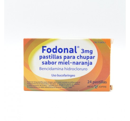 FODONAL 3 MG 24 PASTILLAS PARA CHUPAR MIEL NARAN Dolor de garganta