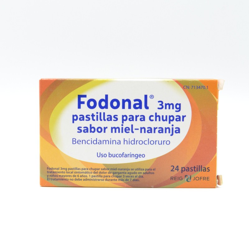 FODONAL 3 MG 24 PASTILLAS PARA CHUPAR MIEL NARAN Dolor de garganta