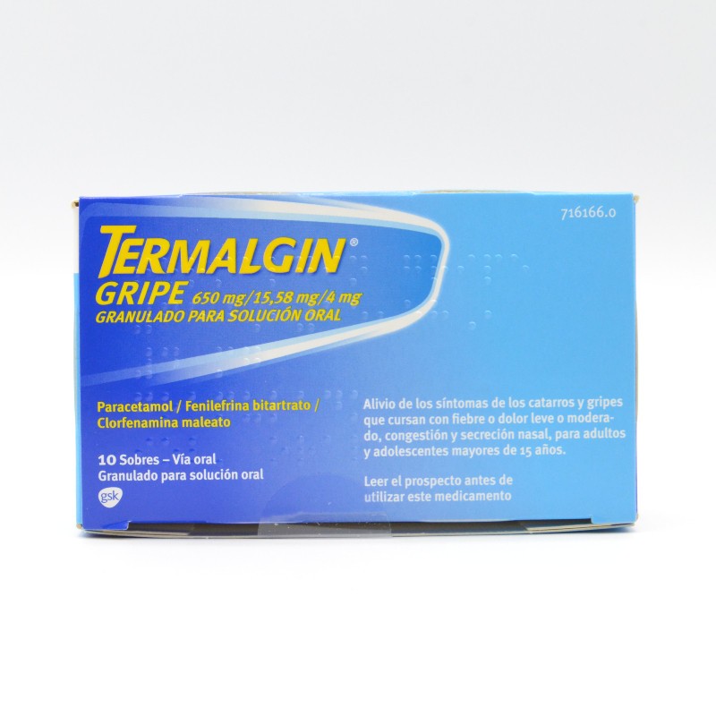 TERMALGIN GRIPE 650/4/10 MG 10 SOBRES GRANULADO Antigripales TERMALGIN GRIPE 650/4/10 MG 10 SOBRES GRANULADO Antigripales