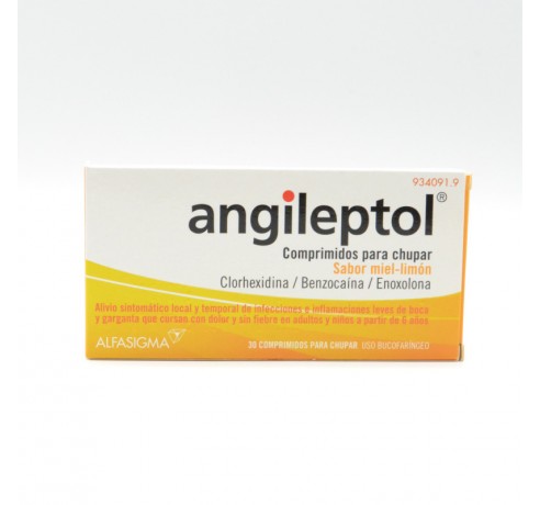 ANGILEPTOL 30 COMPRIMIDOS PARA CHUPAR MIEL-LIMON Dolor de garganta