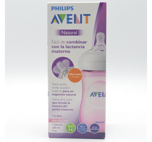 BIBERON AVENT NATURAL +1M 260 ML ROSA Biberones y tetinas