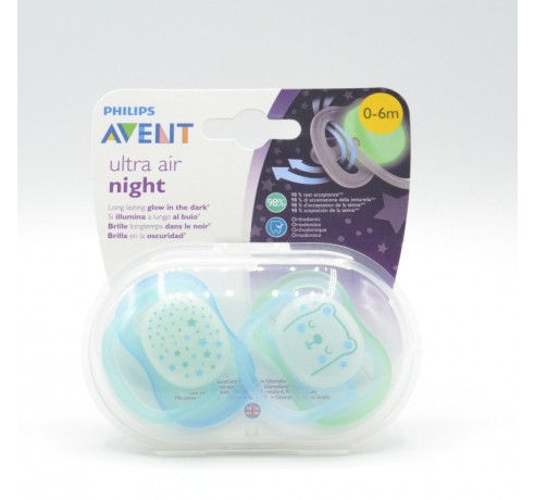 CHUPETE AVENT 0-6M NOCTURNO AZUL 2U Chupetes y broches