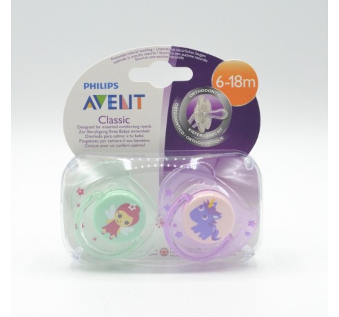 CHUPETE AVENT SILICONA 6-18M 2UD JARDIN NIÑA Chupetes y broches