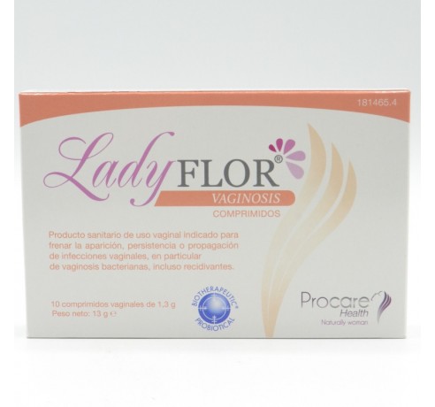 LADYFLOR VAGINOSIS 1,3G 10COMP VAGINALES Infección vaginal y probióticos