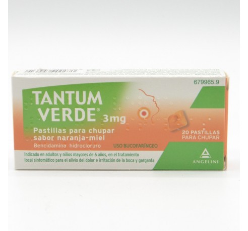 TANTUM VERDE NARANJA-MIEL 3 MG 20 PASTILLAS PARA Dolor de garganta