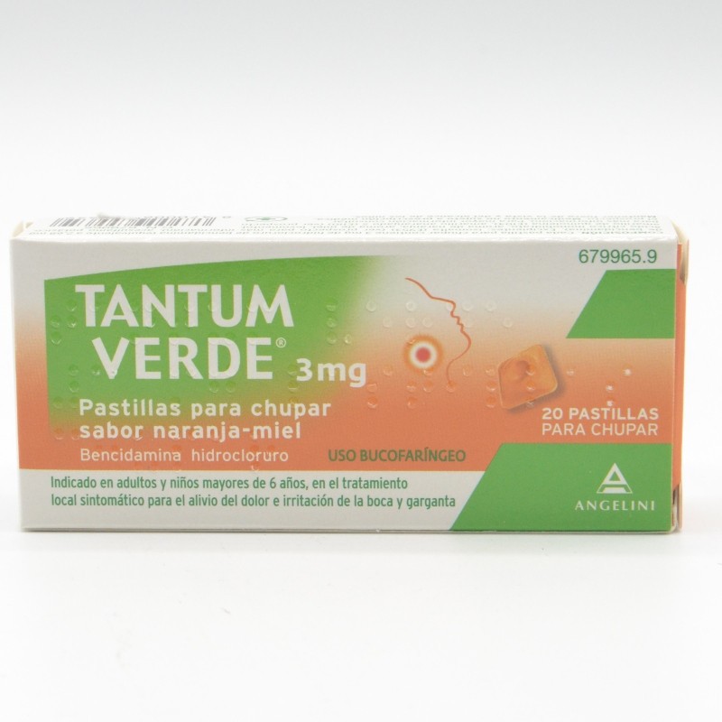 TANTUM VERDE NARANJA-MIEL 3 MG 20 PASTILLAS PARA Dolor de garganta