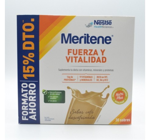 MERITENE FUERZA Y VITALIDAD CAFE DESCAFEINADO AHORRO 30 SOBRES 15% DTO Nutrición de adulto