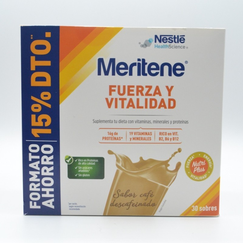 MERITENE FUERZA Y VITALIDAD CAFE DESCAFEINADO AHORRO 30 SOBRES 15% DTO Nutrición de adulto