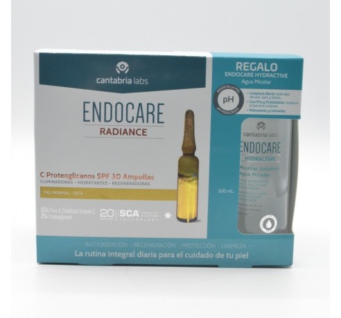 ENDOCARE C PROTEOGLICANOS SPF30 PIEL NORMAL/SECA 30 AMPOLLAS 2 ML + AGUA MICELAR 100ML REGALO Antiedad