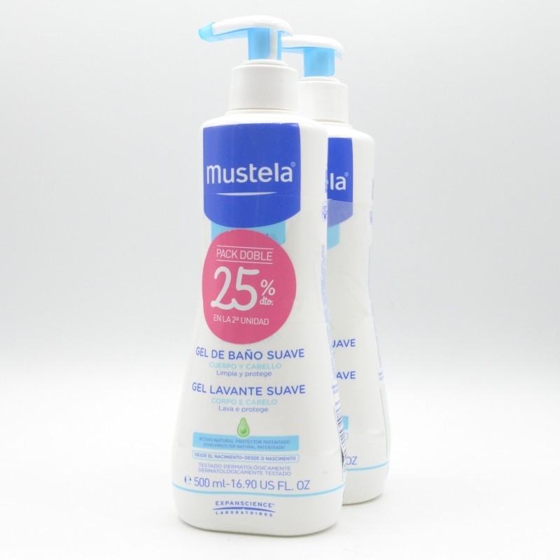 MUSTELA GEL LAVANTE BAÑO CUERPO Y CABELLO DUPLO 2ºU 40% 500 ML Higiene e hidratación