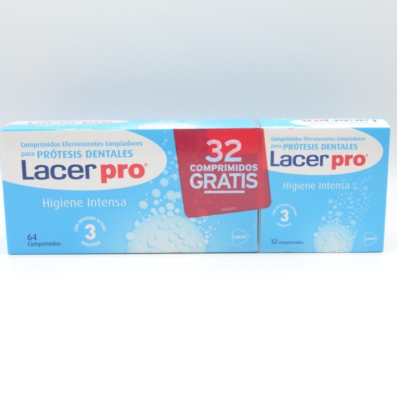 LACERPRO COMPRIMIDOS LIMPIADORES PARA PROTESIS 64 COMP+32 COMP DE REGALO Prótesis dental