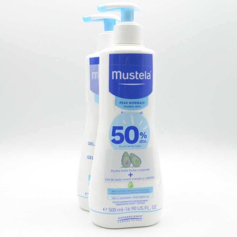 MUSTELA GEL LAVANTE CUERPO Y CABELLO 500ML + HYDRA BEBE LECHE CORPORAL 500ML 30% DTO Higiene e hidratación