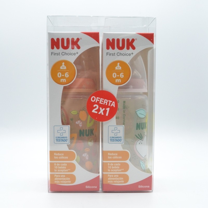 BIBERON NUK PACK SILICONA 2 BIBERONES + TERMOMETRO 0-6M 300ML Biberones y tetinas