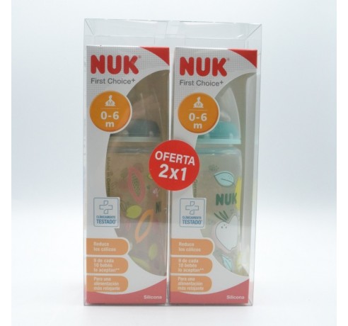 BIBERON NUK PACK SILICONA 2 BIBERONES + TERMOMETRO 0-6M 300ML Biberones y tetinas