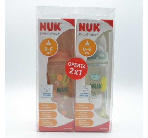 BIBERON NUK PACK SILICONA 2 BIBERONES + TERMOMETRO 0-6M 300ML Biberones y tetinas