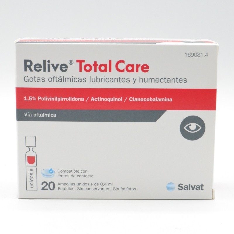 RELIVE TOTAL CARE GOTAS OFTALMICAS ESTERIL 0.4 M Higiene ocular y toallitas