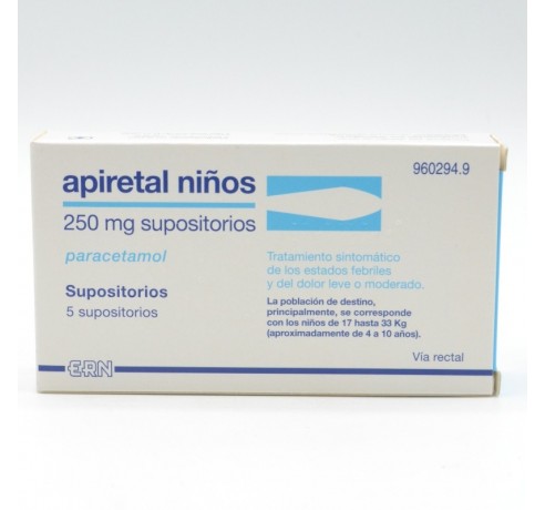 APIRETAL NIÑOS 250 MG 5 SUPOSITORIOS Paracetamol