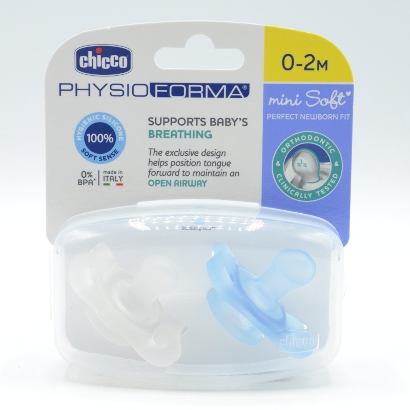 CHUPETE CHICCO SILICONA MINISOFT AZUL 0-2M 2UD Chupetes y broches