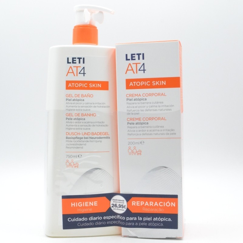 LETI AT-4 GEL BAÑO DERMOGRASO 750ML + GEL BAÑO DERMOGRASO 250ML Hidratación y piel atópica