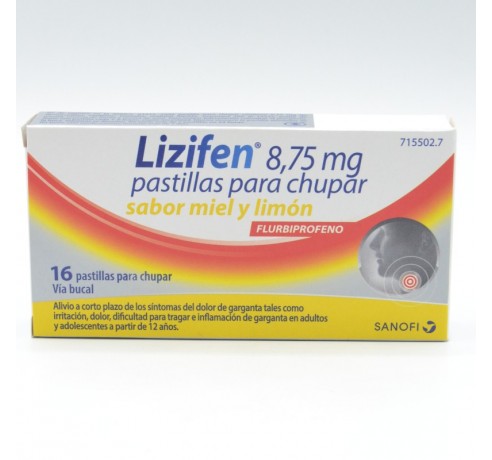 LIZIFEN 8.75 MG MIEL Y LIMON 16 PASTILLAS PARA CHUPAR Dolor de garganta